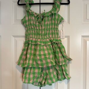 SAYLOR Green and Pink Gingham Ruffle Dress
